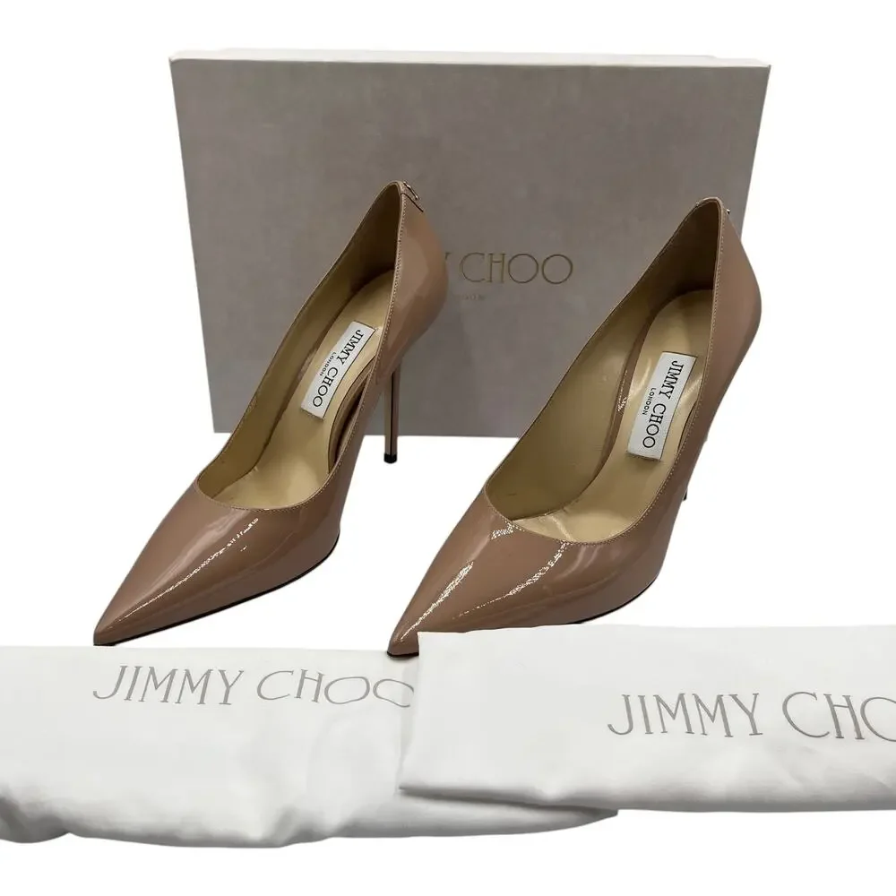 Jimmy Choo Pumps Heels Love 100 Pointed Toe Patent Leather Ballet Pink Size 38.5